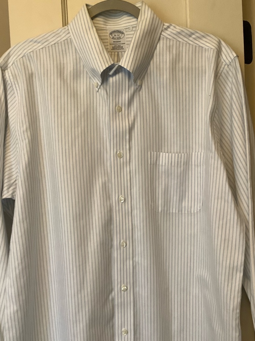 Brooks Brothers 16/32 White with Light Blue Pinstripe Dress Shirt - Picture 2 of 7